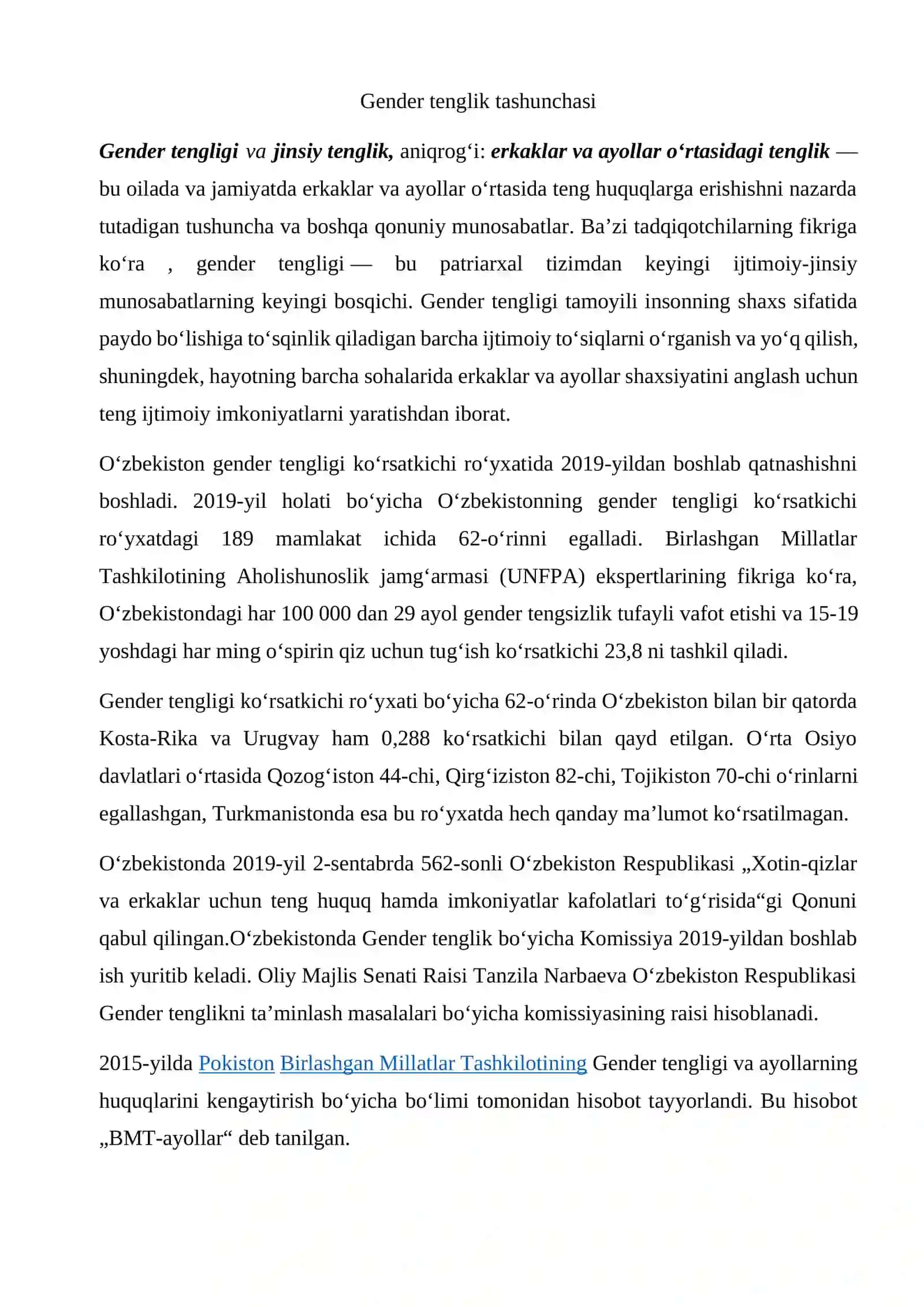 Gender tenglik tashunchasi 2