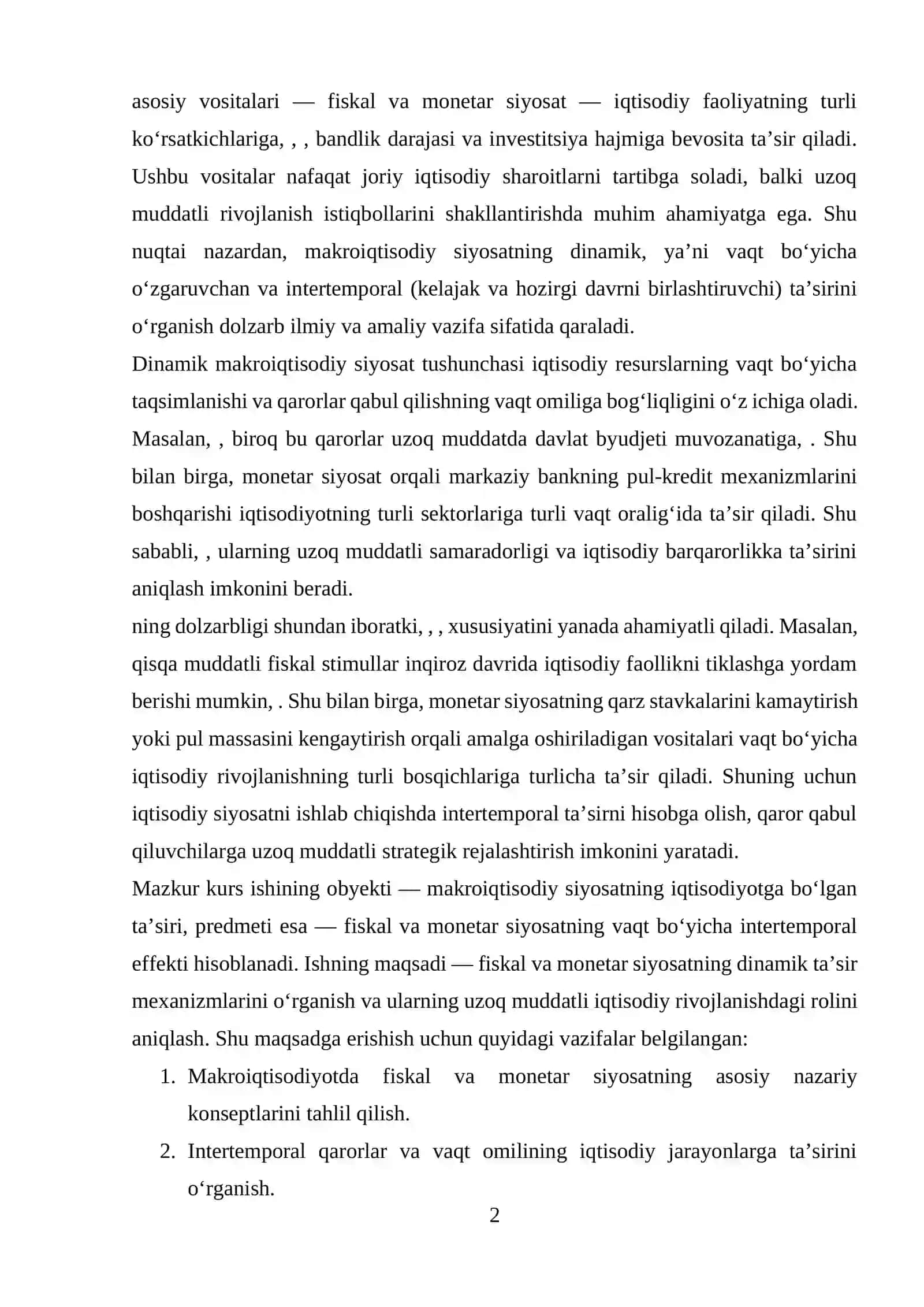DINAMIK MAKROIQTISODIY SIYOSAT (FISKAL VA MONETAR SIYOSATNING INTERTEMPORAL TASIRI) 2