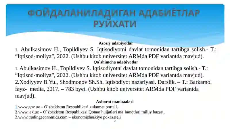 Iqtisodiyotni davlat tomonidan tartibga solish 2