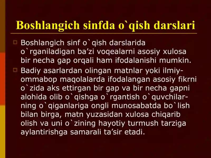 O`qish darslarida qo`llaniladigan metodlar. 2