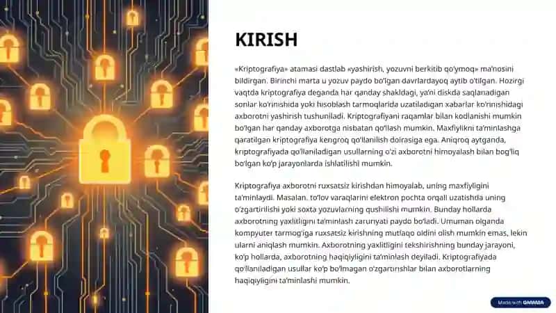 Axborotlarning himoyalashning kriptografik usullari 2