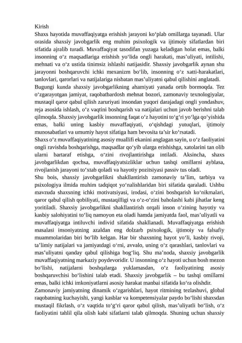 Shaxsiy Javobgarlikni Shakllantirish 2