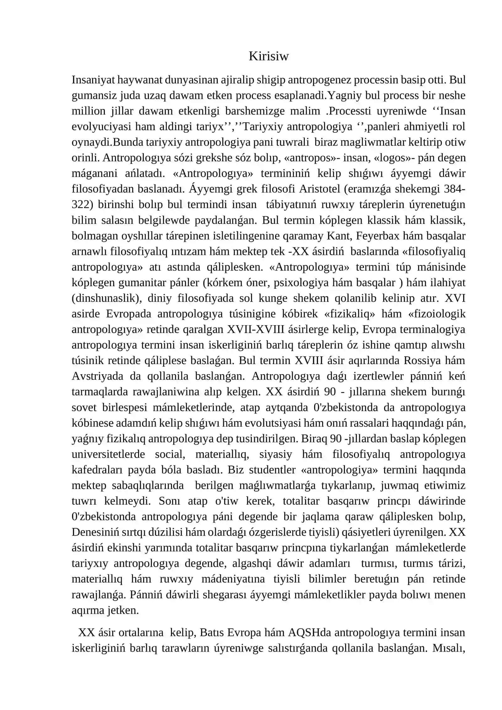 Antropogenez paninin predmeti ham waziypalari 2