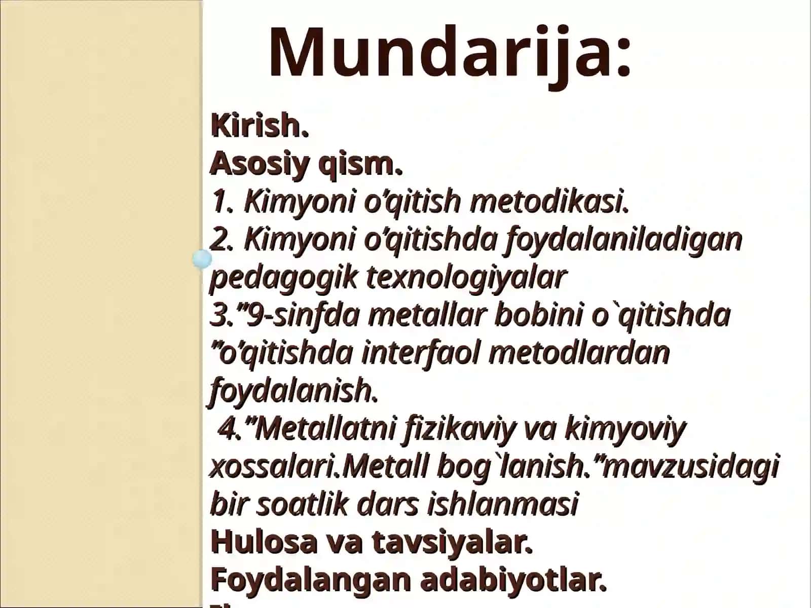 Metallar bobini o'qitish metodikasi 2
