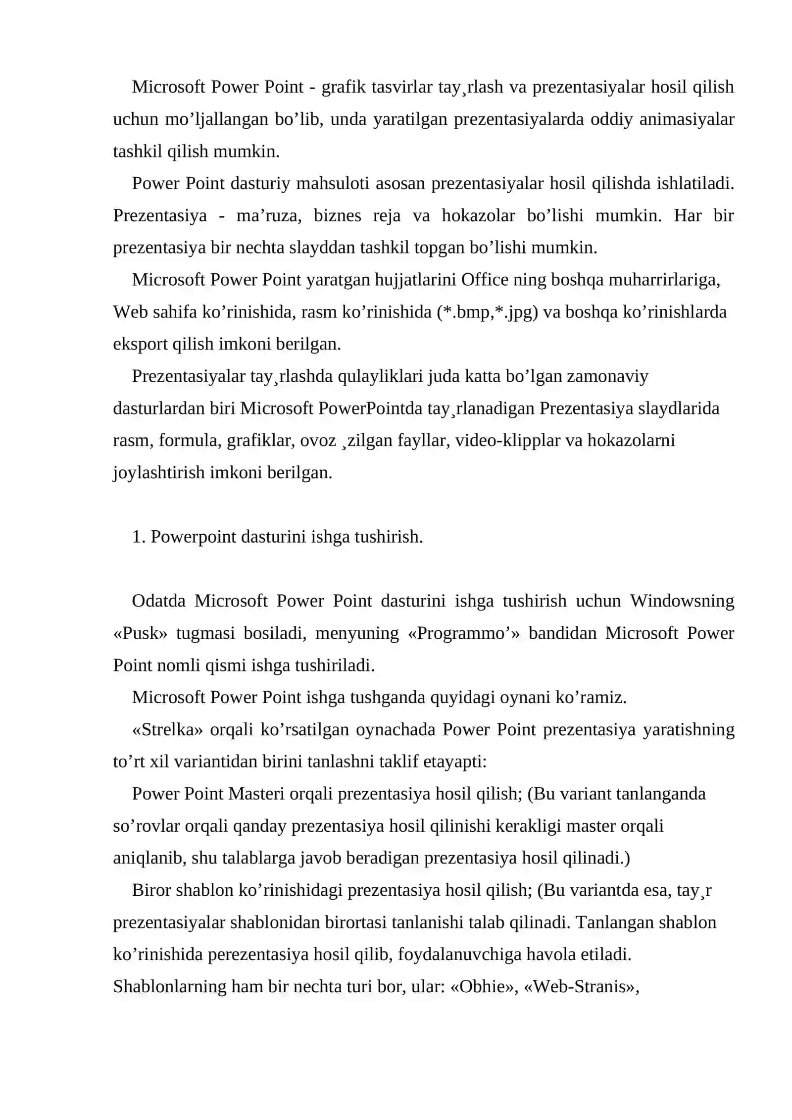 MICROSOFT POWERPOINT DASTURIDA ISHLASH 2