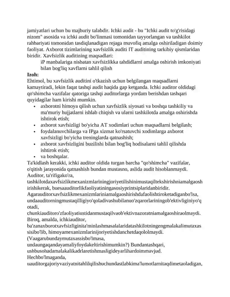 Davlat muassasasining axborot xavfsizligini tashqi auditi. Audit ma'lumotlarini tahlil qilish 2