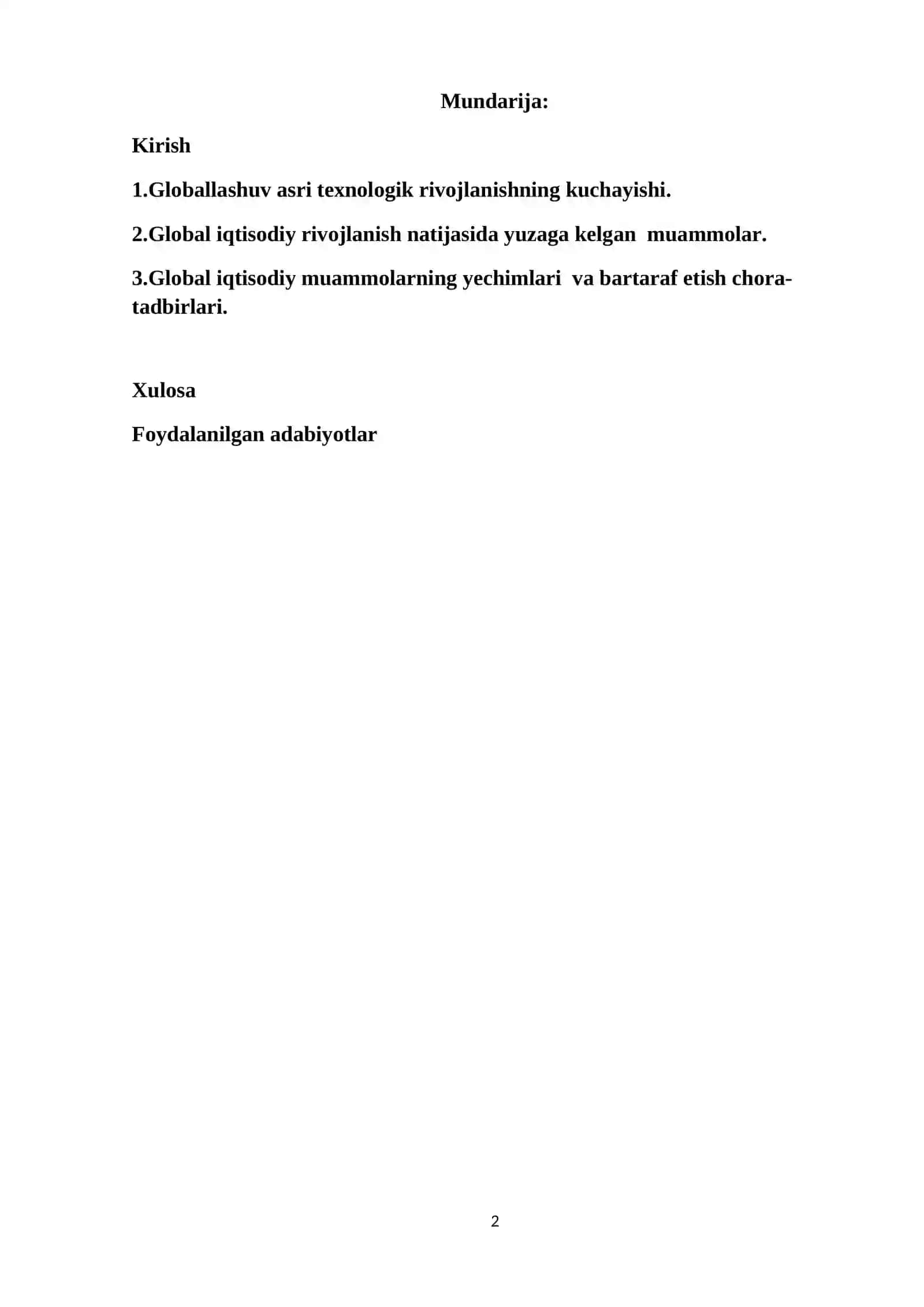 Jahonning global iqtisodiy muammolari 2