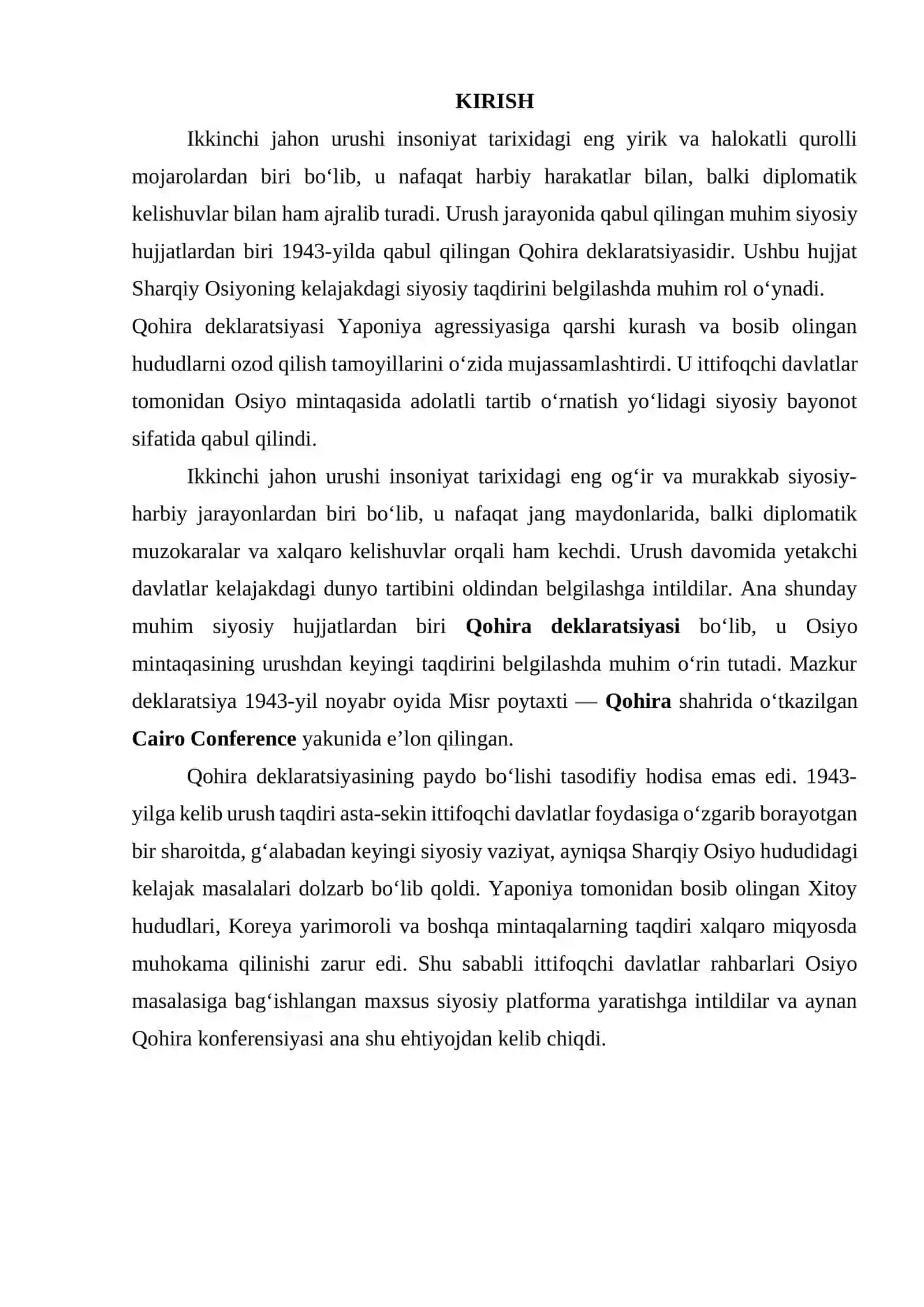 Qohira deklaratsiyasi tarixi mazmuni va tarixiy ahamiyati 2