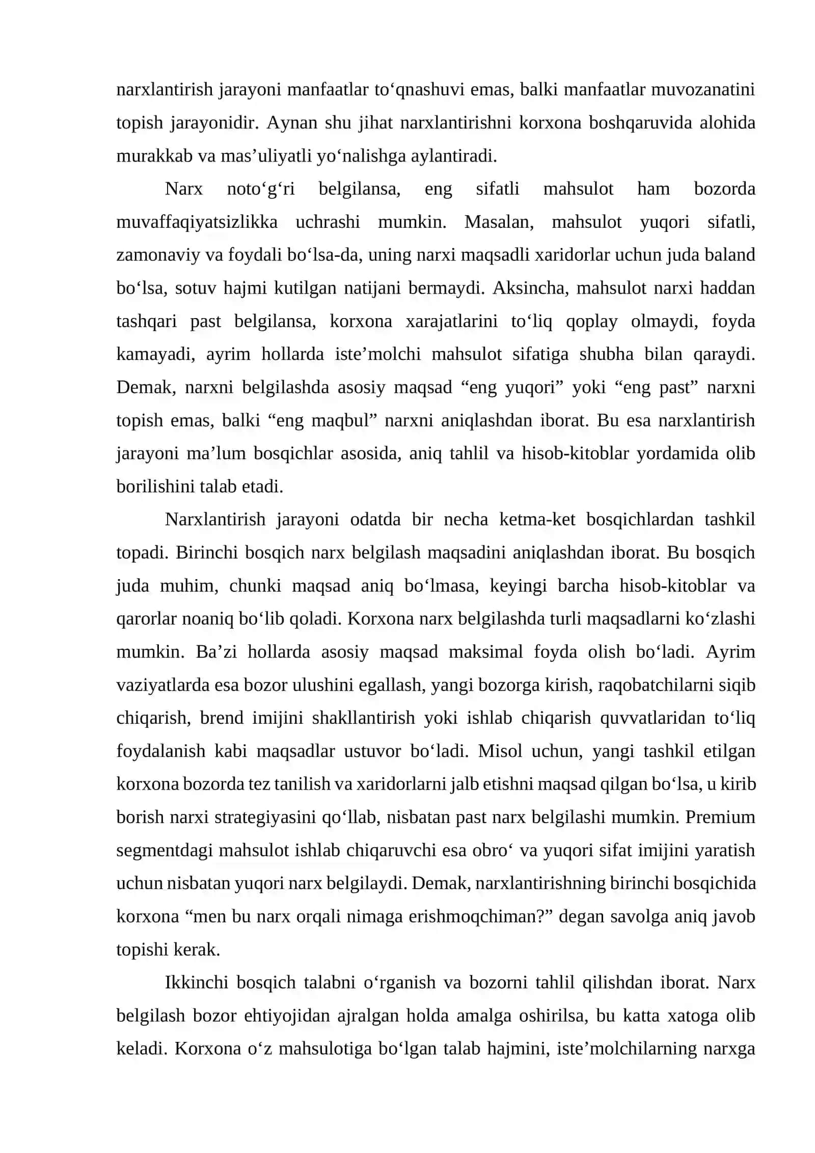 Narxlantirish jarayoni bosqichlari 2
