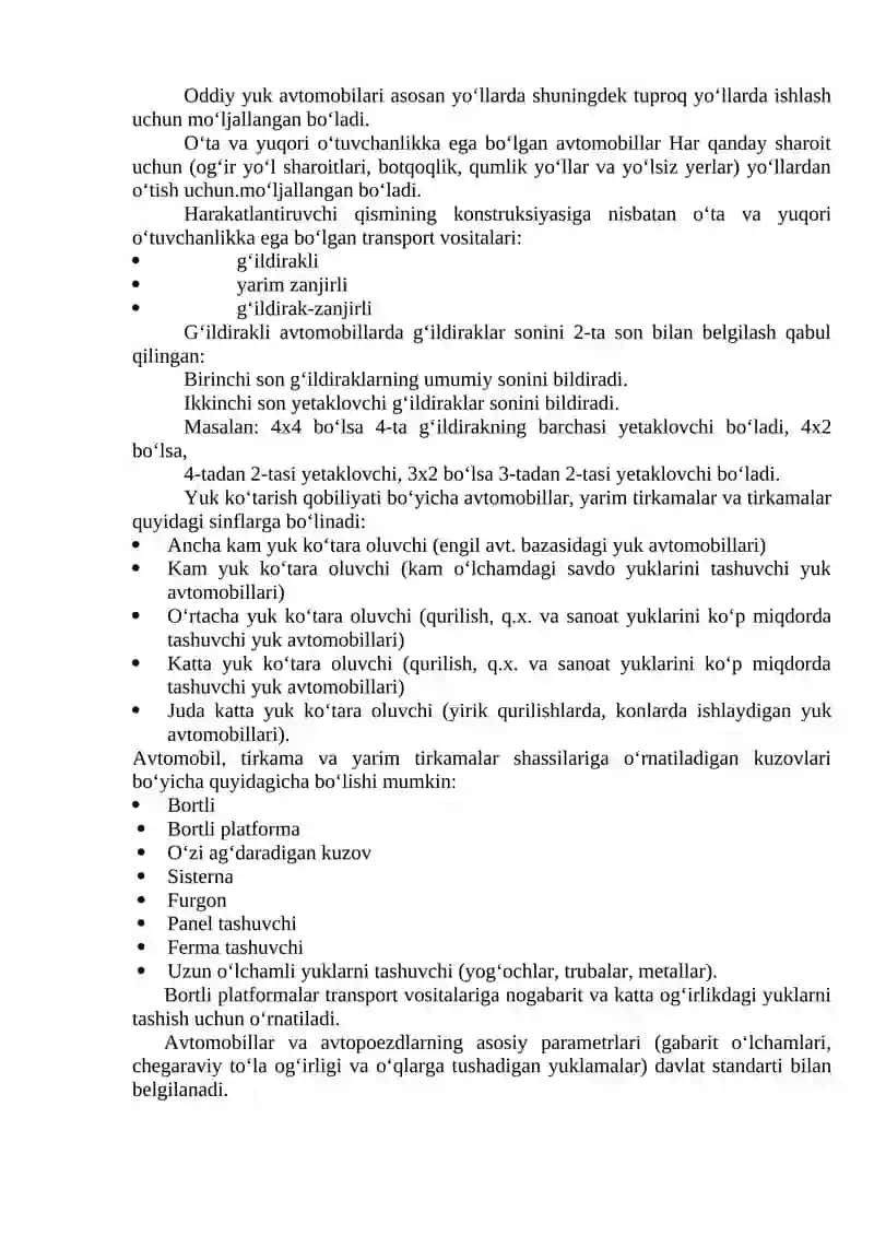 Avtomobillarning turkumlanishi 2