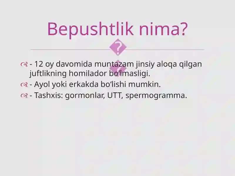 Bepushtlikni davolashning zamonaviy usullari 2