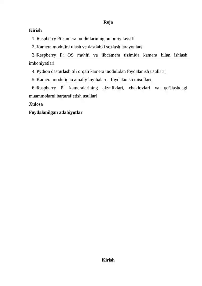 Raspberry Pi uchun kamera moduli va uning dasturlash imkoniyatlari 2