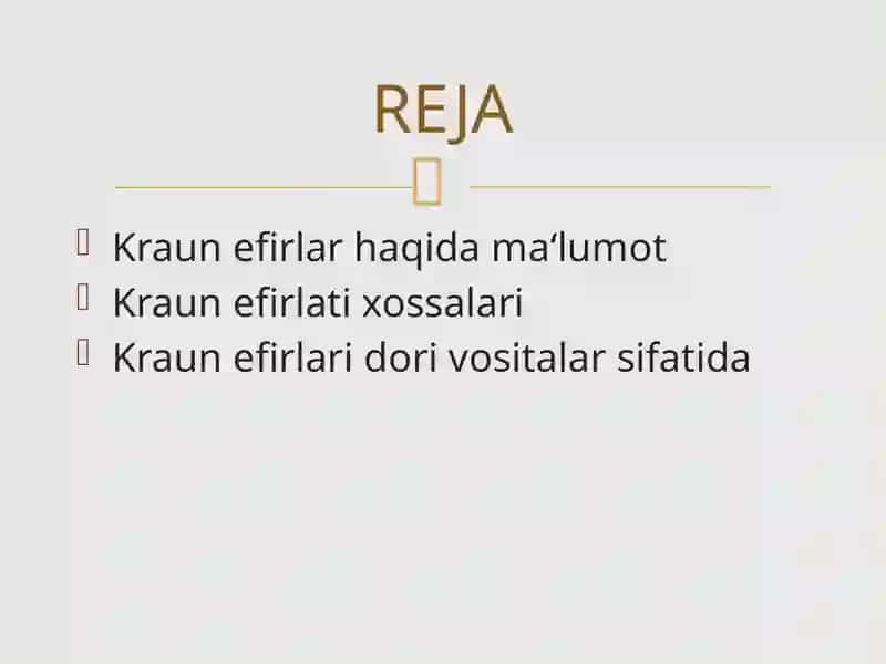 Kraun efirlar-dori vositalari sifatida. 2