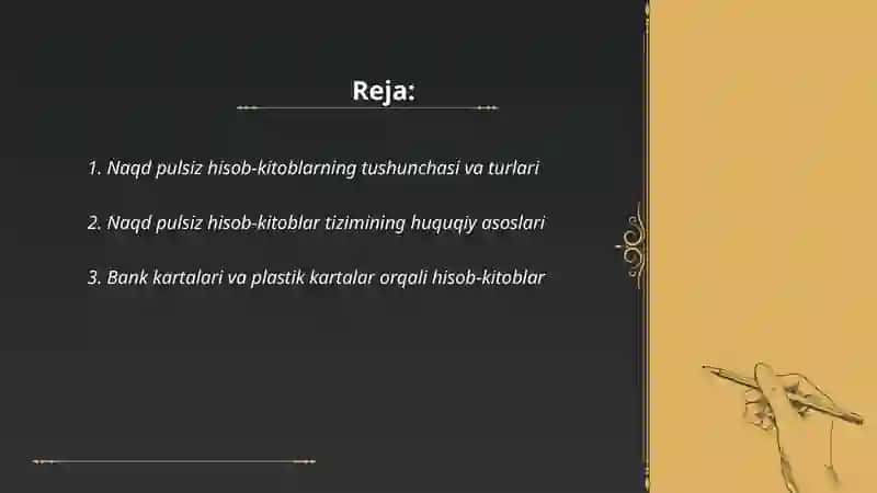 Naqd pulsiz hisob-kitoblar va uni tashkil etish asoslari 2