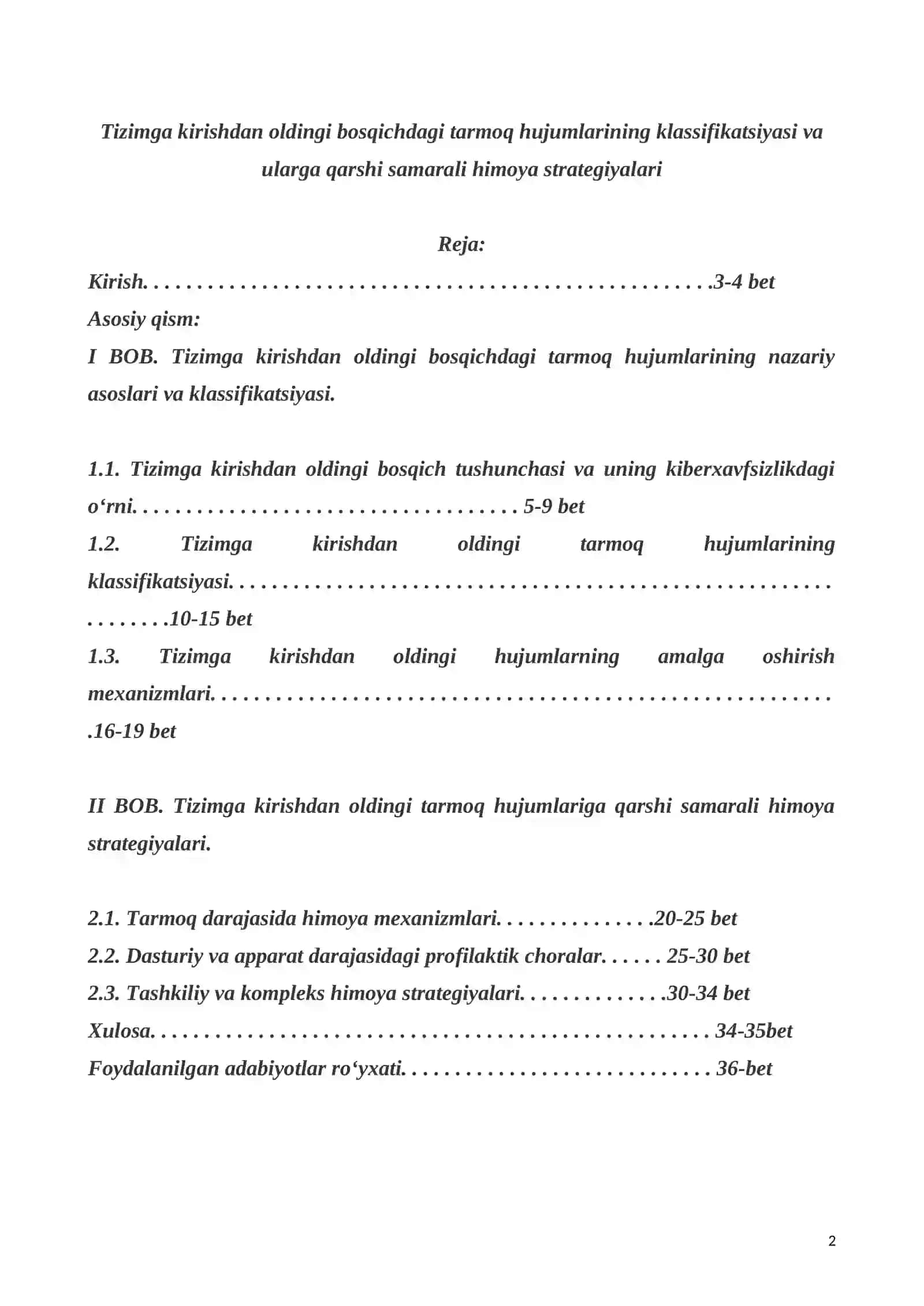 Tizimga kirishdan oldingi bosqichdagi tarmoq hujumlarining klassifikatsiyasi va ularga qarshi samarali himoya strategiyalari 2