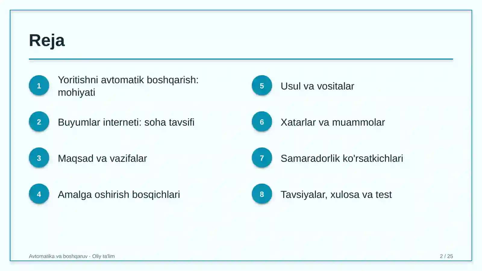 Avtomatika va boshqaruv · Oliy ta'lim 2