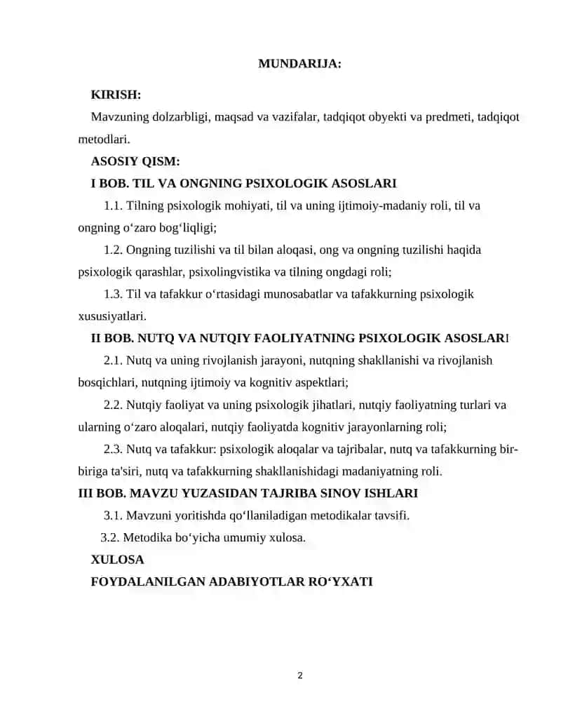 TIL, ONG, TAFAKKUR, NUTQ VA NUTQIY FAOLIYATNING PSIXOLOGIK ASOSLARI 2