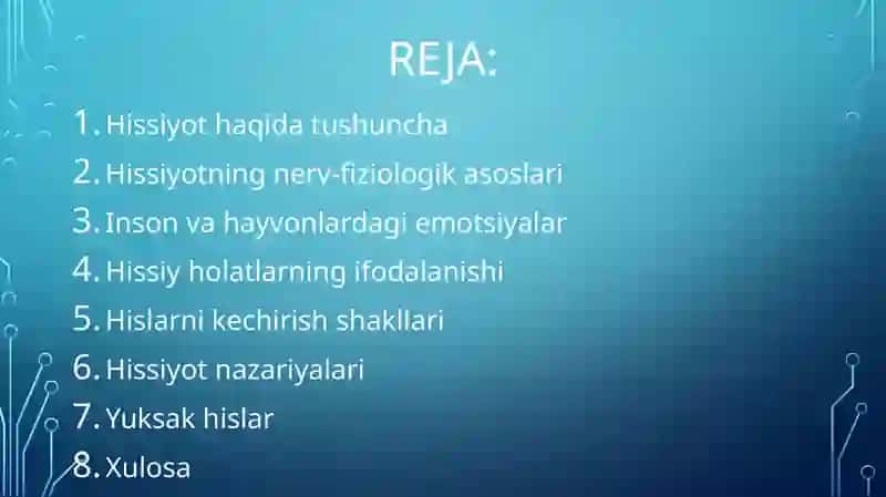 Hissiyot, hislarni kechirish shakllari, yuksak hislar. 2