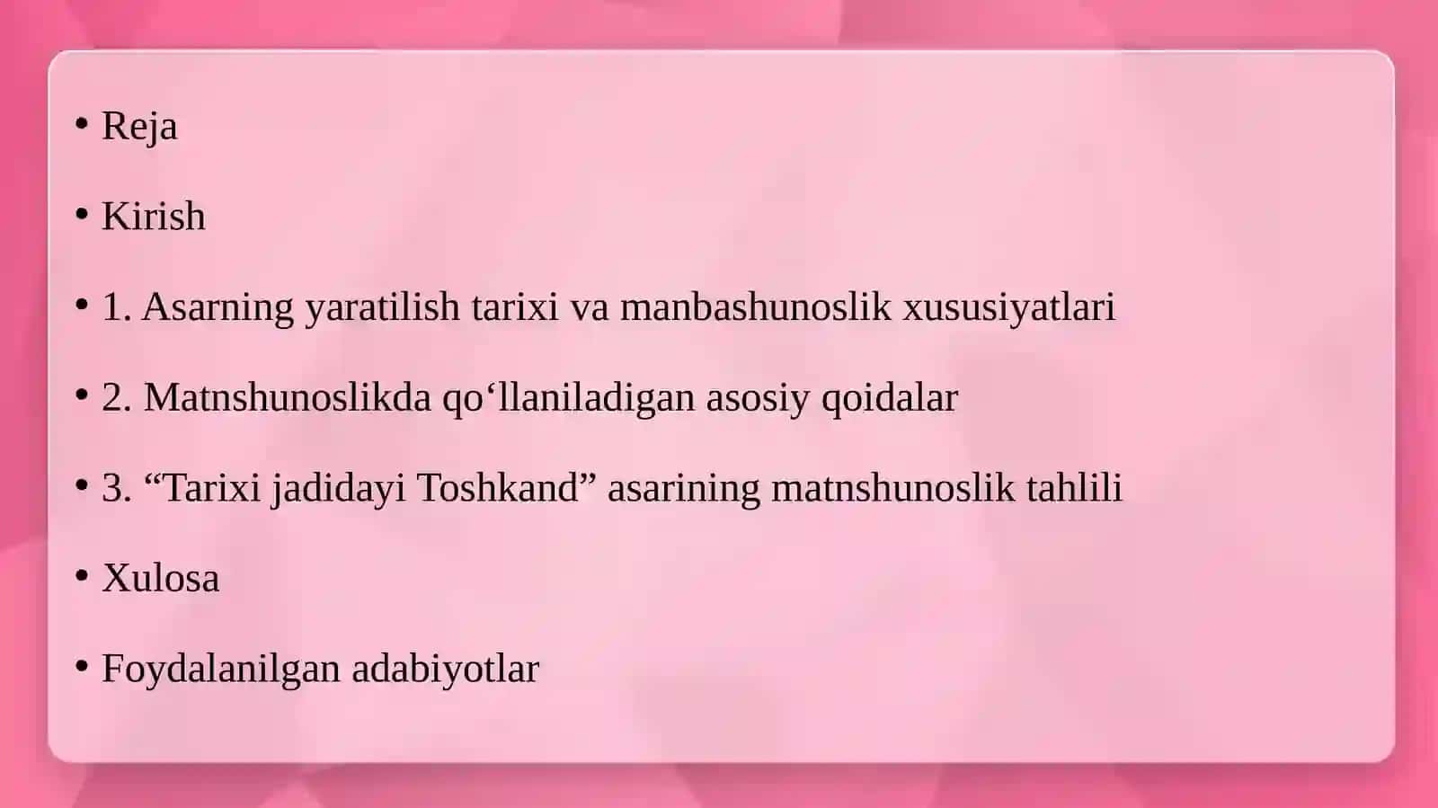 “Tarixi jadidayi Toshkand” asarini matnshunoslik qoidalari. 2