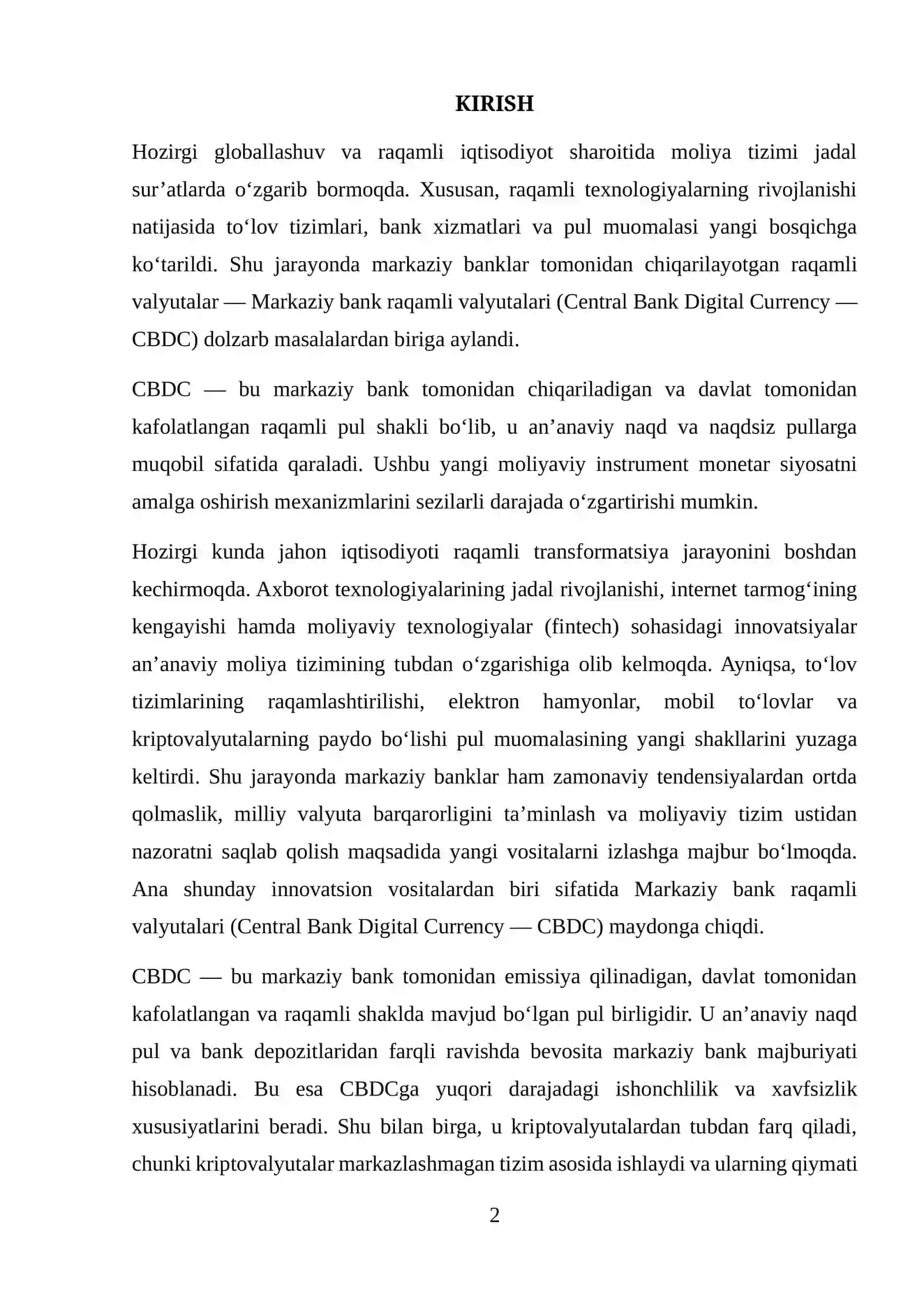 MARKAZIY BANK RAQAMLI VALYUTALARI (CBDC) VA MONETAR SIYOSAT DINAMIKASI 2