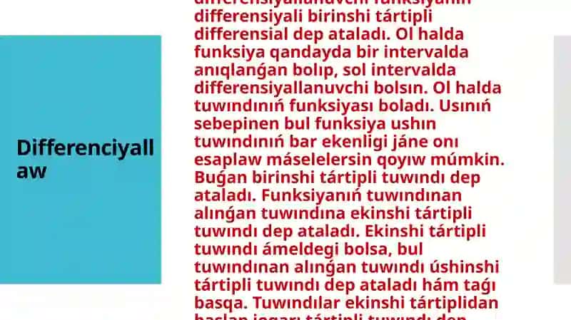 Differenciallardan juwıq esaplawlarda paydalanıw 2