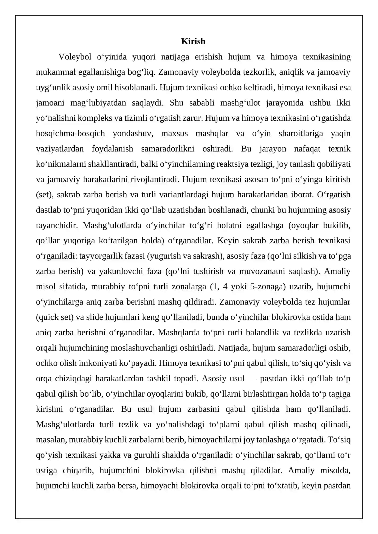 Voleybolda Hujum va Himoya Texnikasini O'rgatish 2