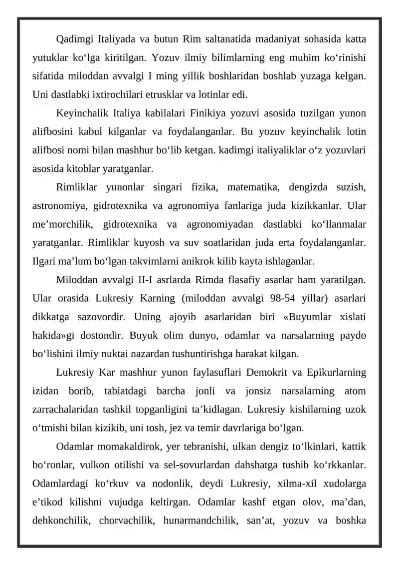 Qadimgi Rim madaniyati referat 2