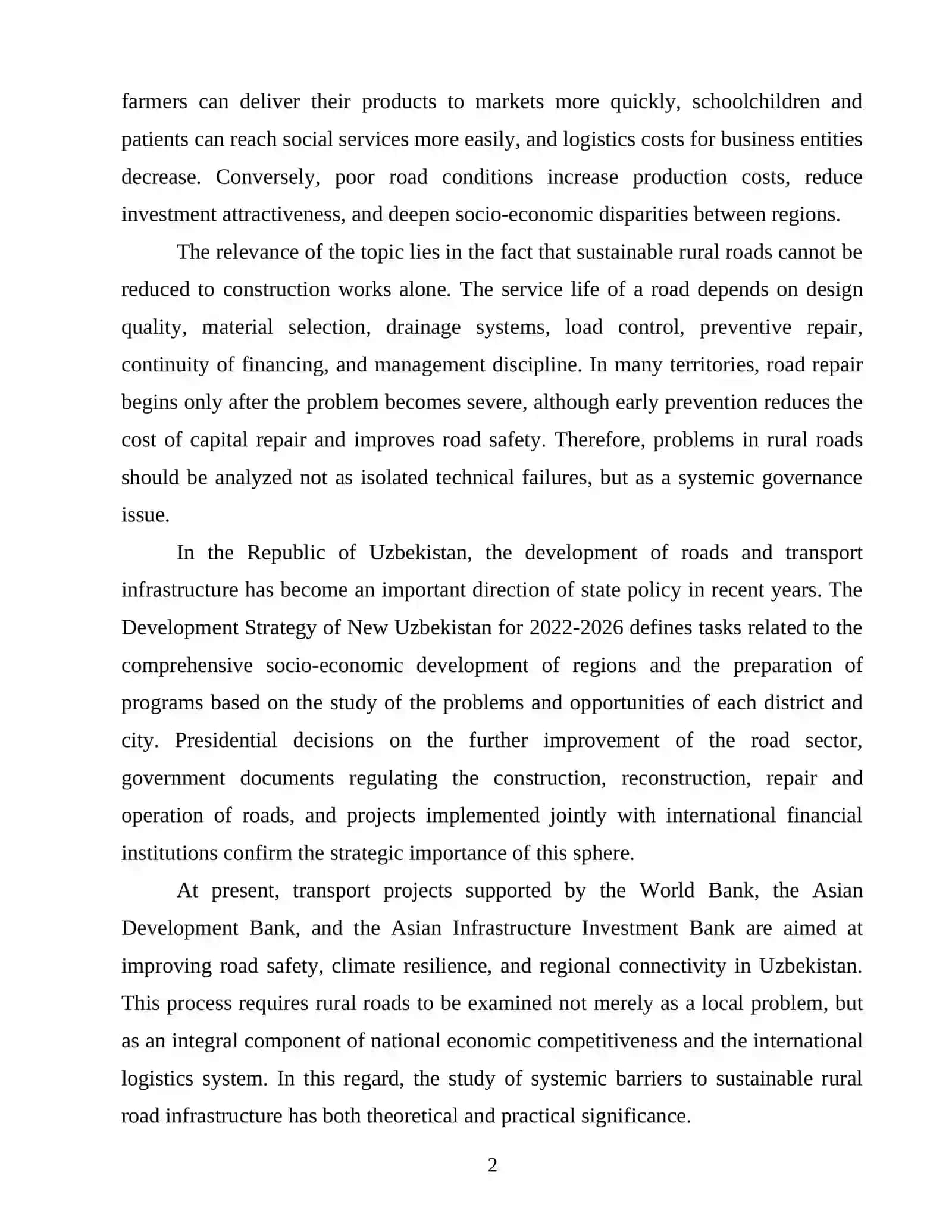 SYSTEMIC BARRIERS TO SUSTAINABLE RURAL ROAD INFRASTRUCTURE 2
