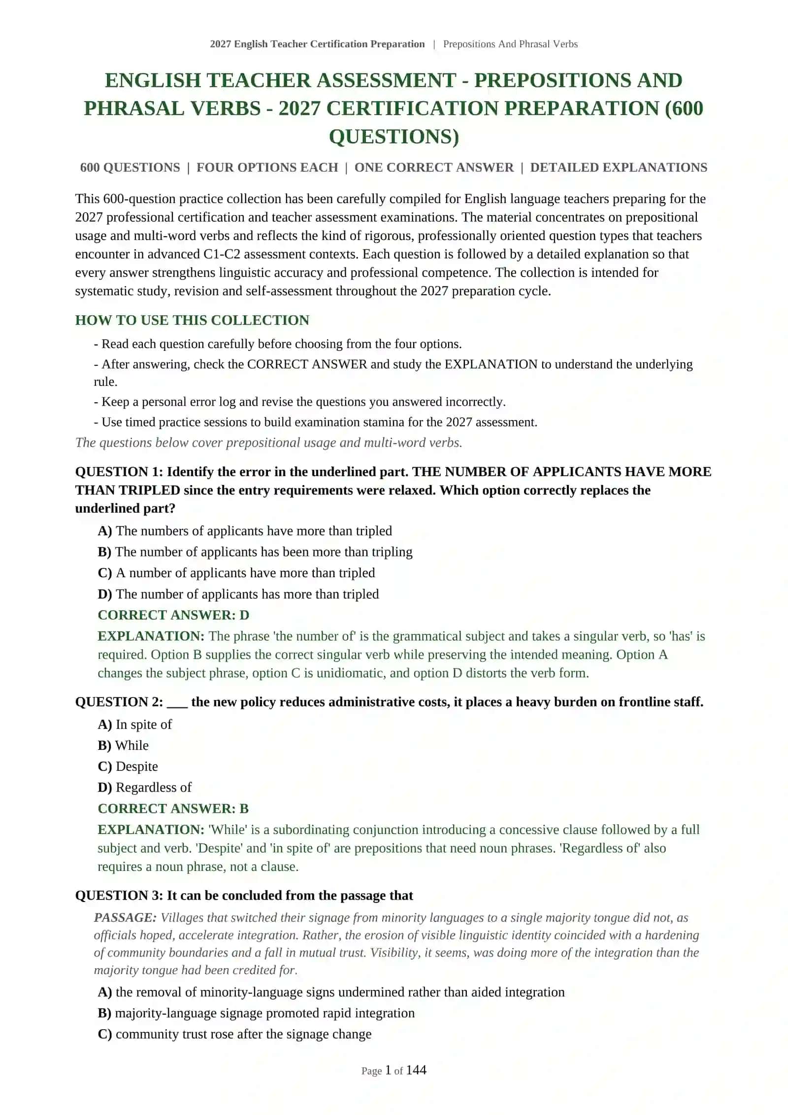 2027 English Teacher Certification Preparation | Prepositions And Phrasal Verbs 2