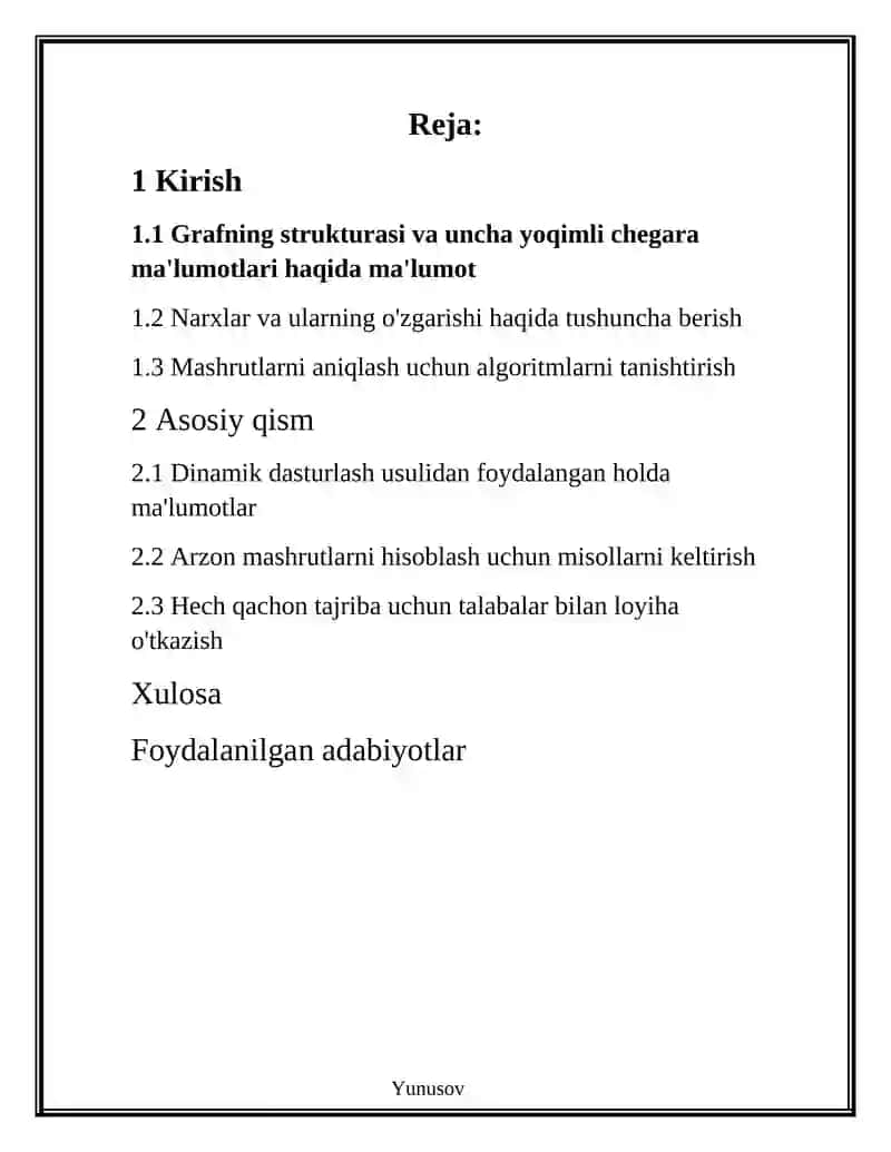 Narxlangan grafda arzon mashrutni aniqlash 2