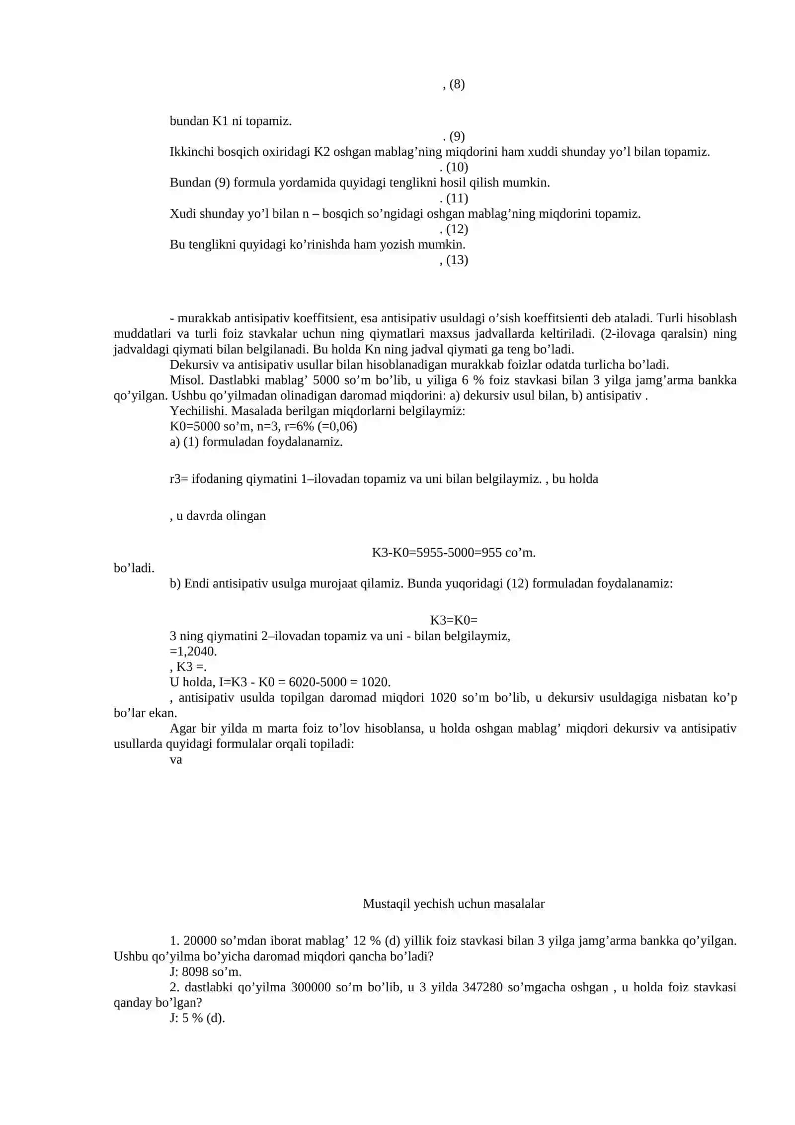 Murakkab Foizlar Bo’yicha Hisoblash 2