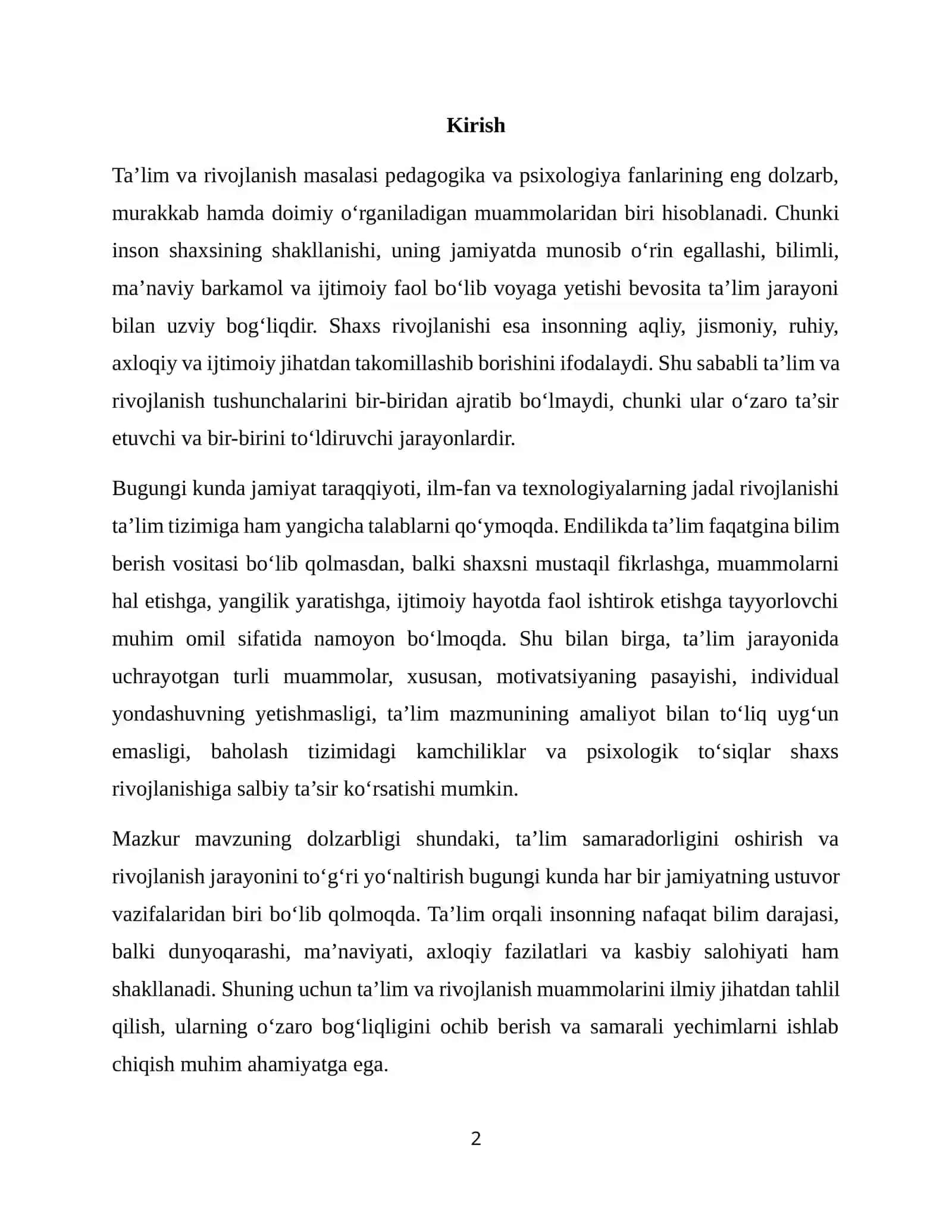 Ta'lim va rivojlanish muammolari 2