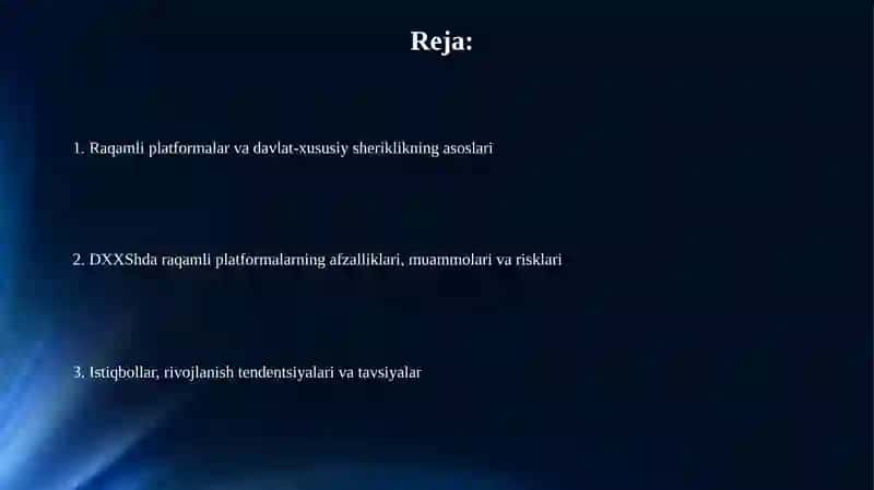 Davlat-xususiy sheriklikda raqamli platformalarning joriy etilishi 2