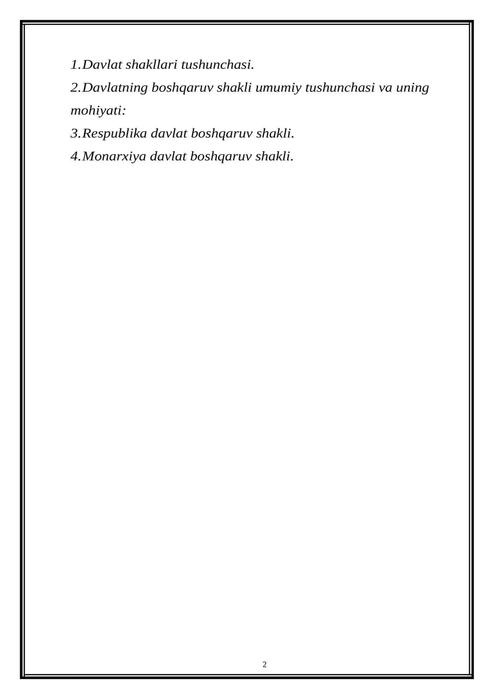 “DAVLAT BOSHQARUV SHAKLI” MAVZUSIDAGI KURS ISHI 2