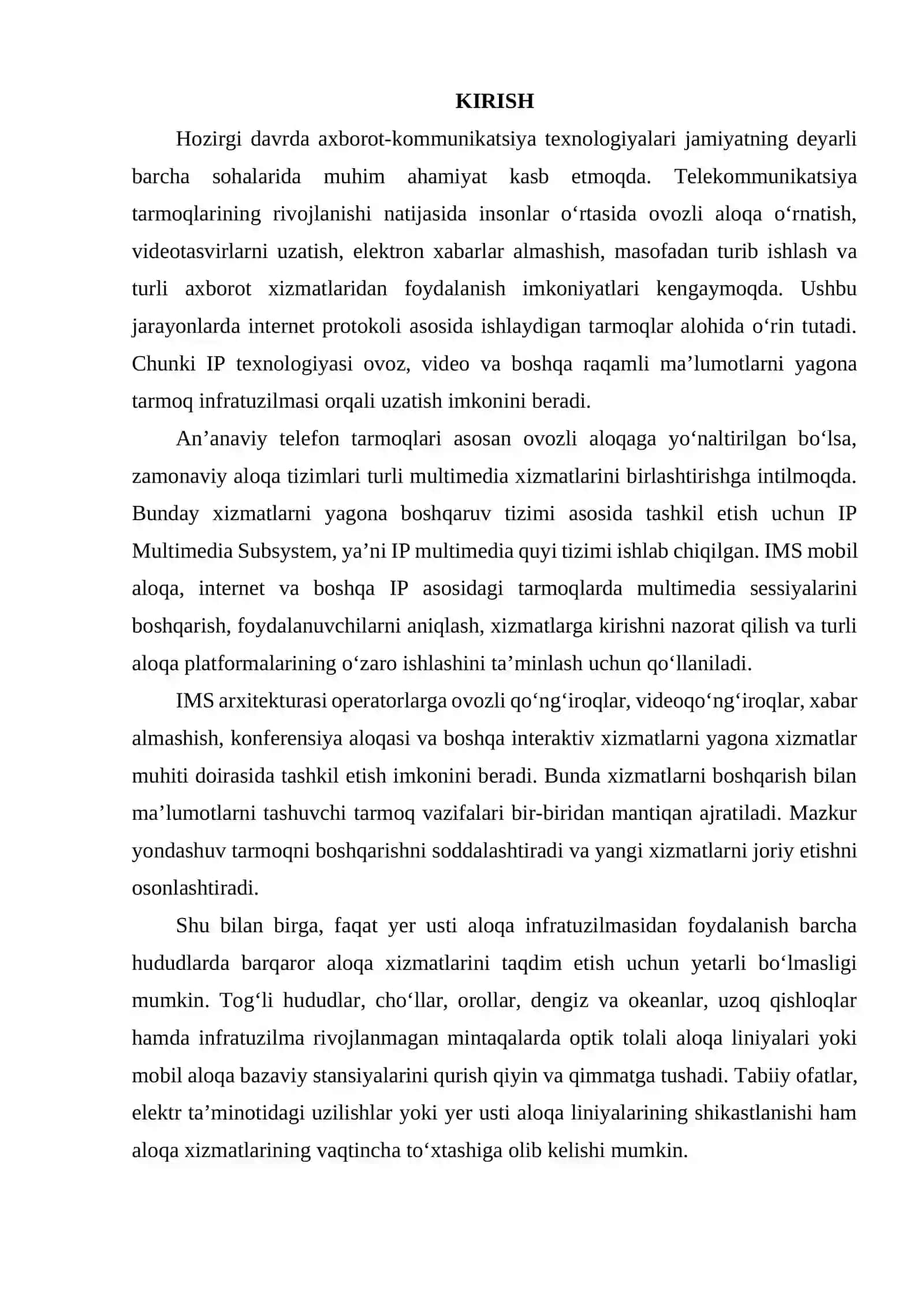 IP MULTIMEDIA SUBSYSTEM ARXITEKTURASIDA SUN’IY YO‘LDOSH SEGMENTINING O‘RNI VA VAZIFALARI. 2