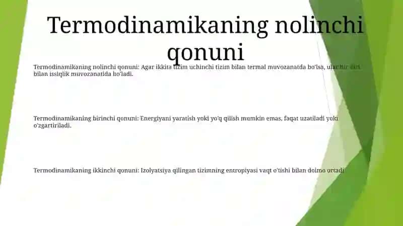 Termodinamikaning Qonunlari 2
