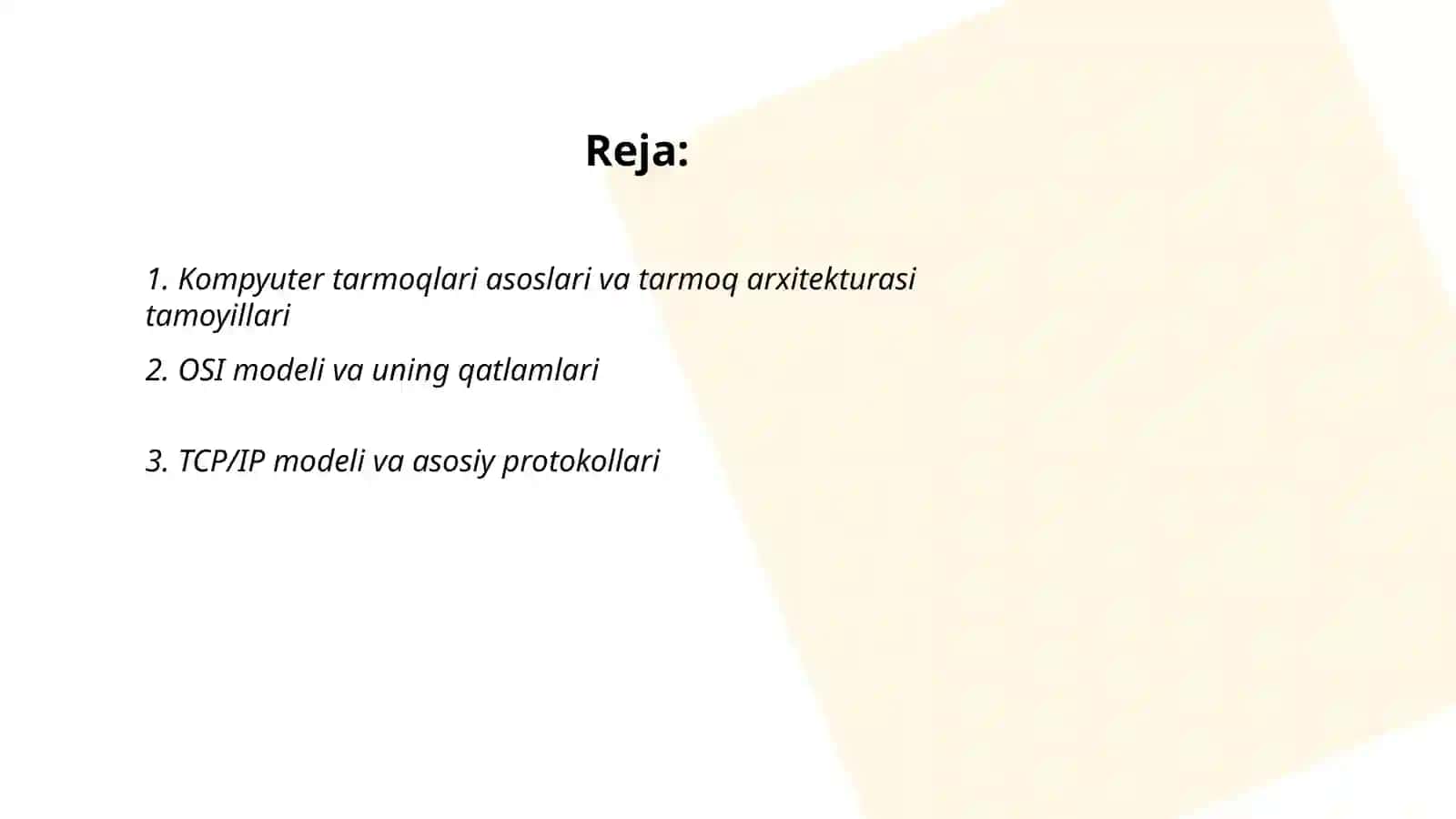 Kompyuter tarmoqlari va tarmoq texnologiyalari. Kompyuter tarmoqlari arxitekturasi 2