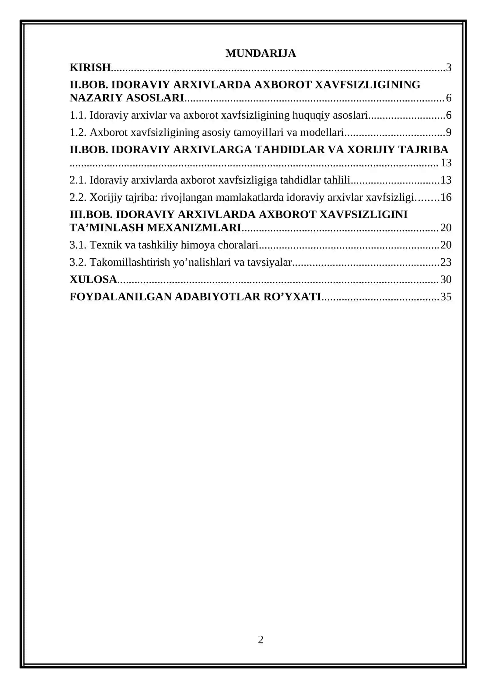 IDORAVIY ARXIVLARDA AXBOROT XAVFSIZLIGINI TAMINLASH 2