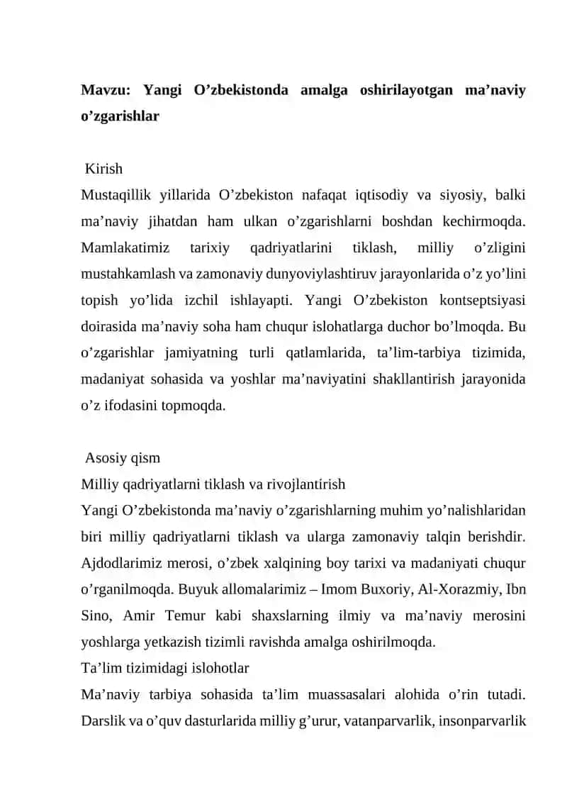 Yangi O’zbekistonda amalga oshirilayotgan ma’naviy o’zgarishlar 2