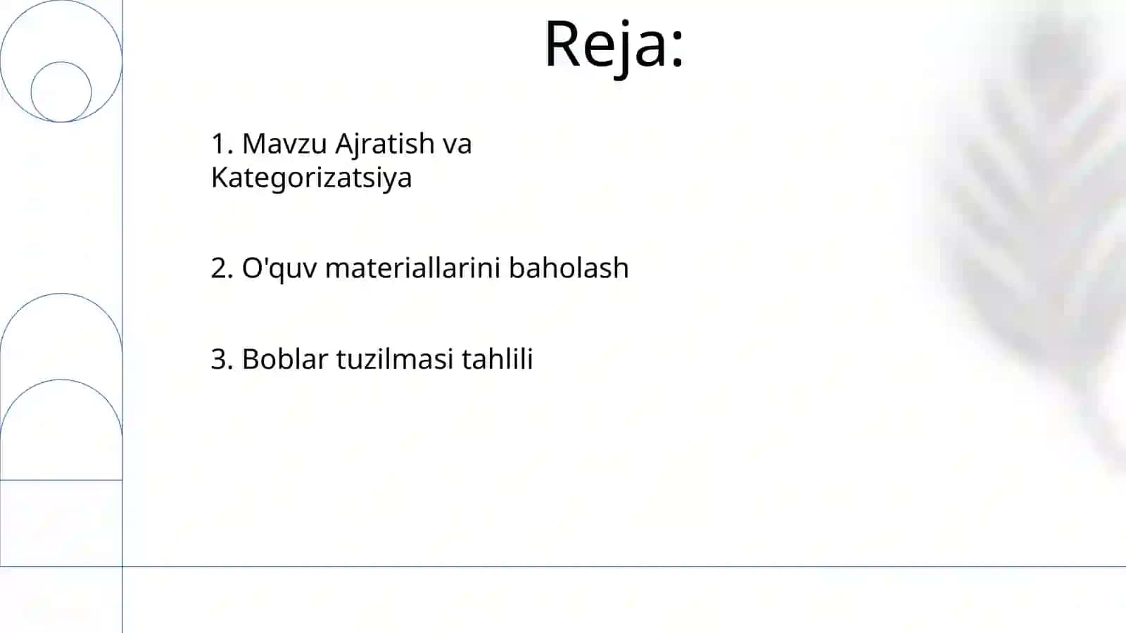 O'zbek tilidan darslik va o’quv qo’llanmalarning boblari va mavzularini o’rganish 2