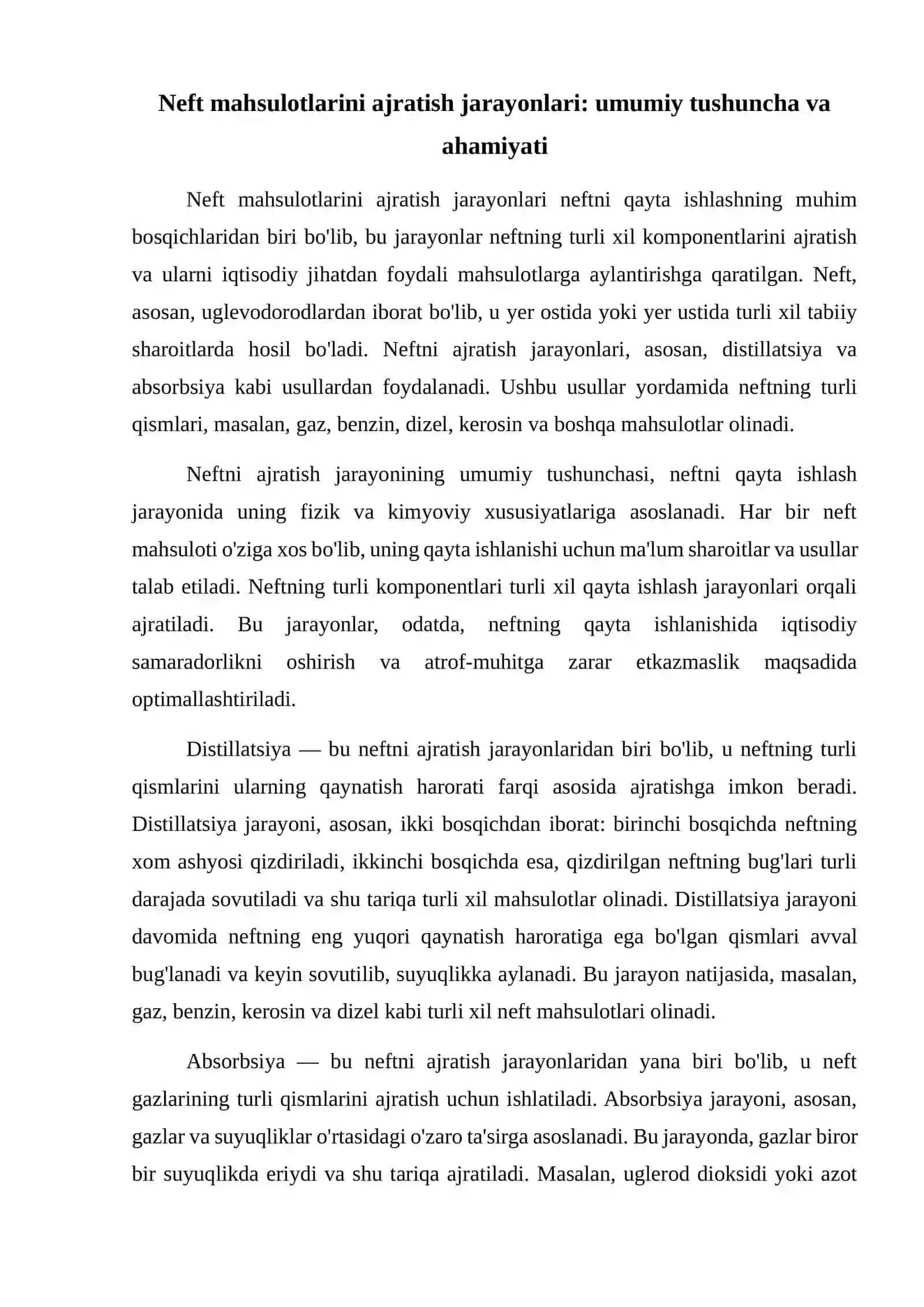 Neft mahsulotlarini ajratish usullari 2