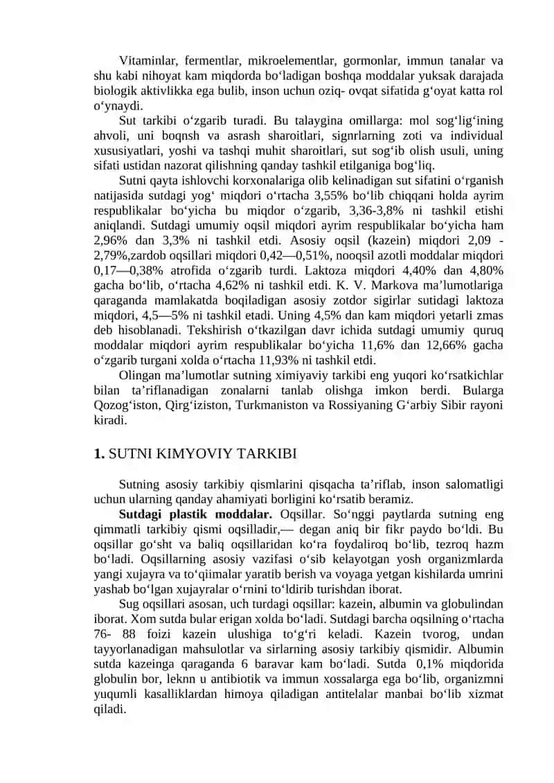 SUTNI OZIQAVIY QIYMATI VA TARKIBI 2