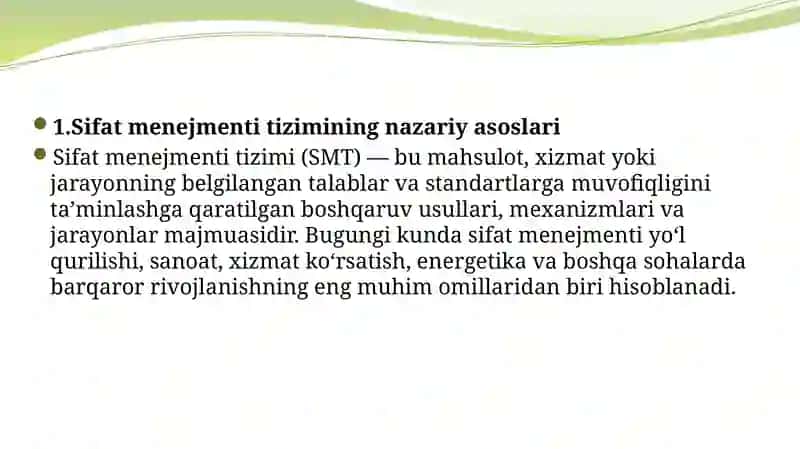 Yo’l qurilishda sifat menejmenti tizimini joriy qilish 2