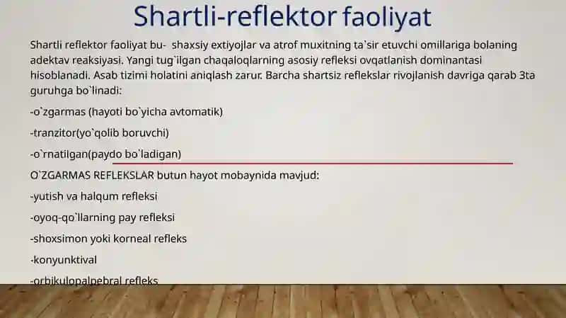 Chaqaloqlar shartsiz reflekslari 2