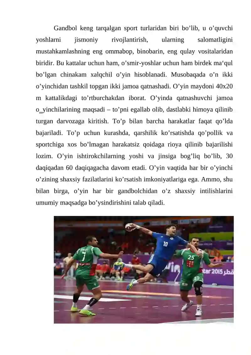 Gandbol o'yini tarixi va rivojlanishi 2