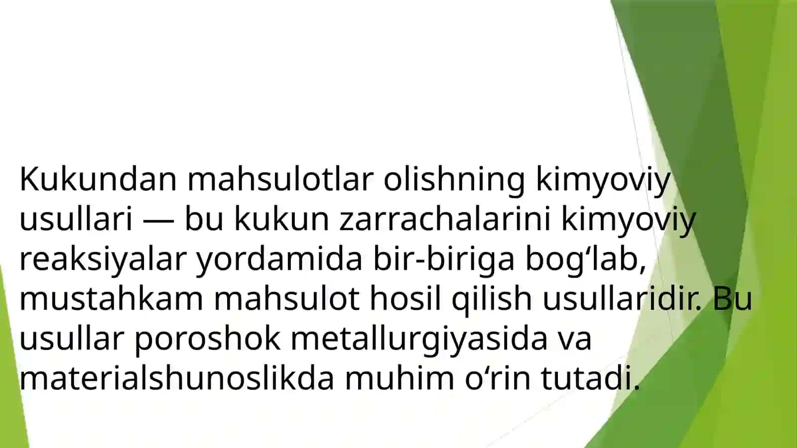 Kukundan mahsulotlar olishni kimyoviy usullari 2