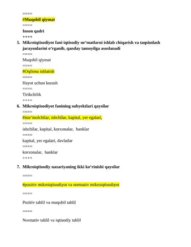 Mikroiqtisodiyot test baza yakuniy 2