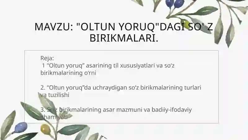 "Oltun yoruq" dagi so'z birikmalari 2