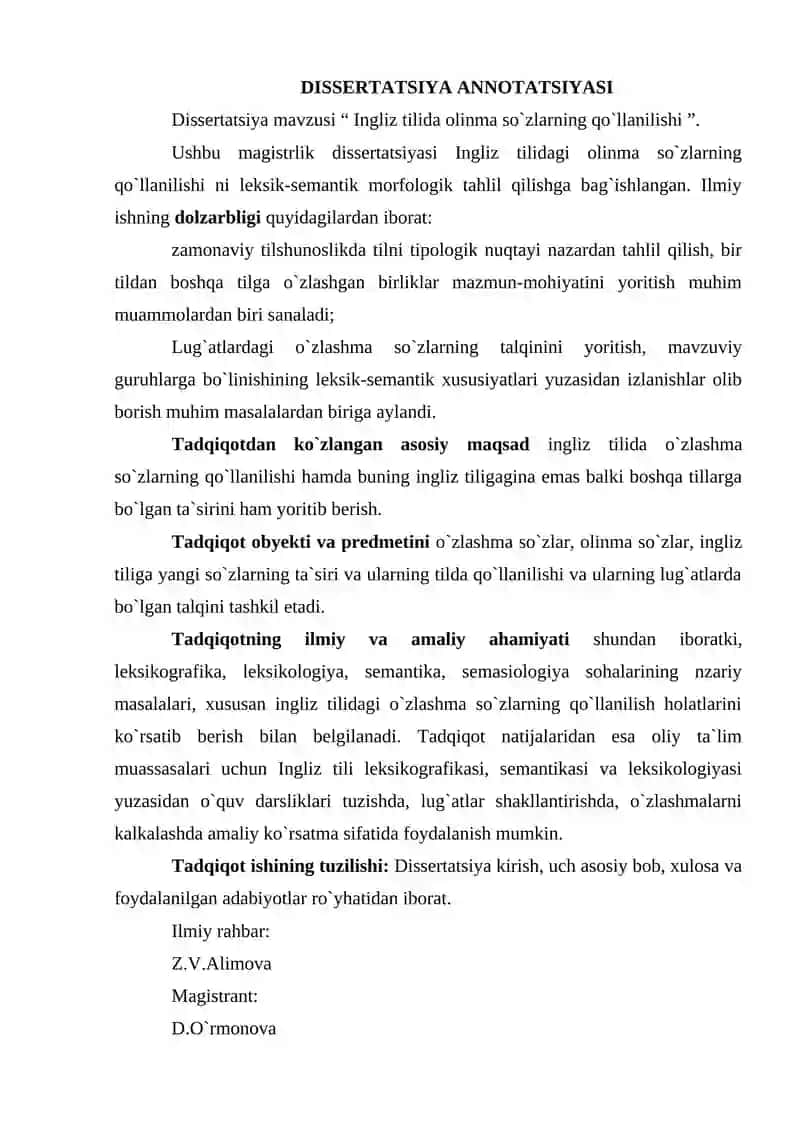 Ingliz Tilida O'zlashma So'zlarning Qo'llanilishi 2