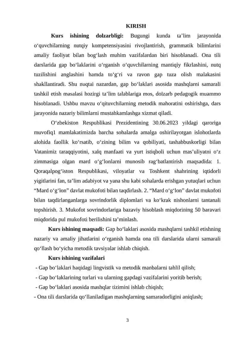 Gap bo'laklari bo'yicha mashqlar tizimini yaratish 2